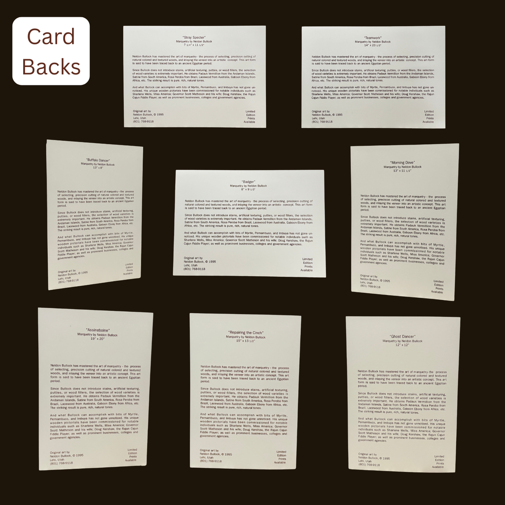 Set of 8 Fine Art Note Cards Featuring Prints of Neldon Bullock's Marquetry Pieces