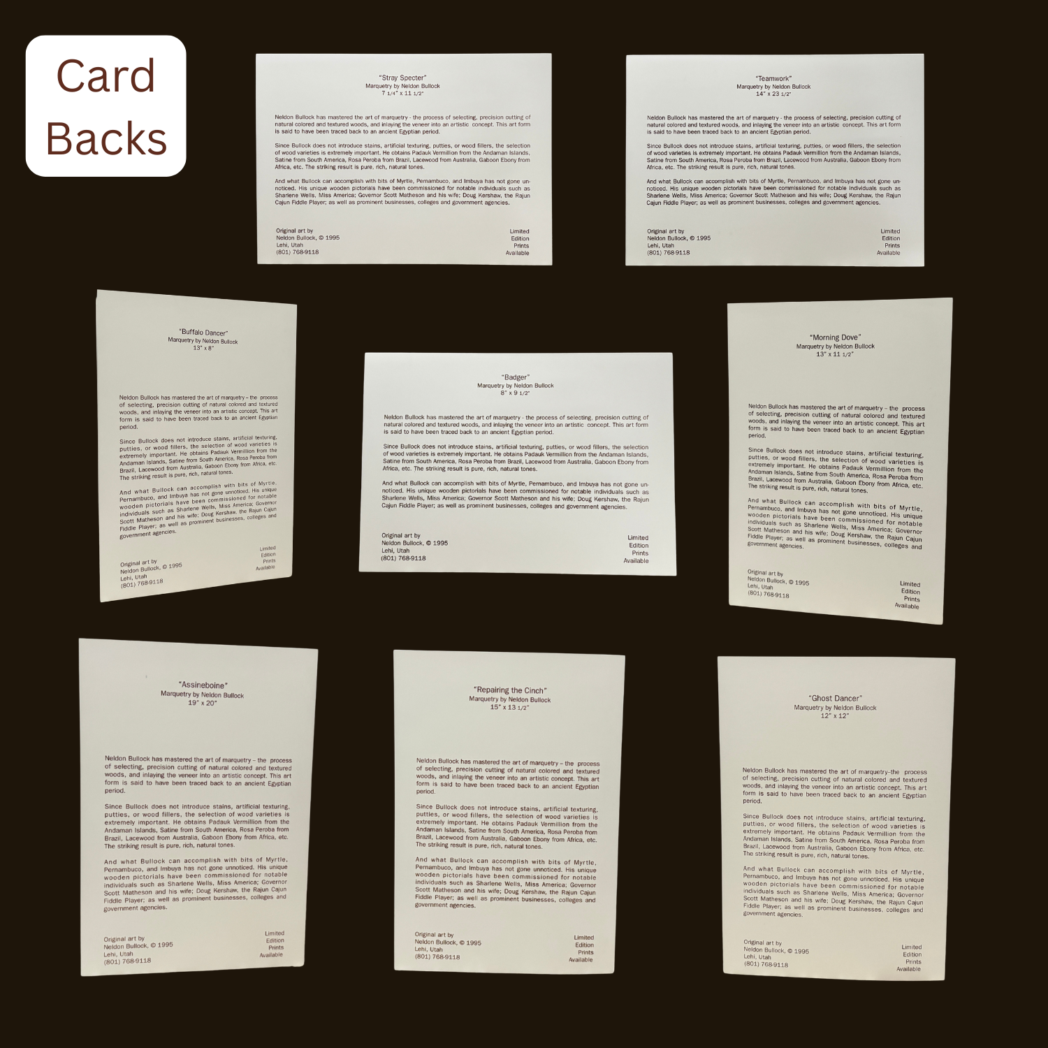 Set of 8 Fine Art Note Cards Featuring Prints of Neldon Bullock's Marquetry Pieces
